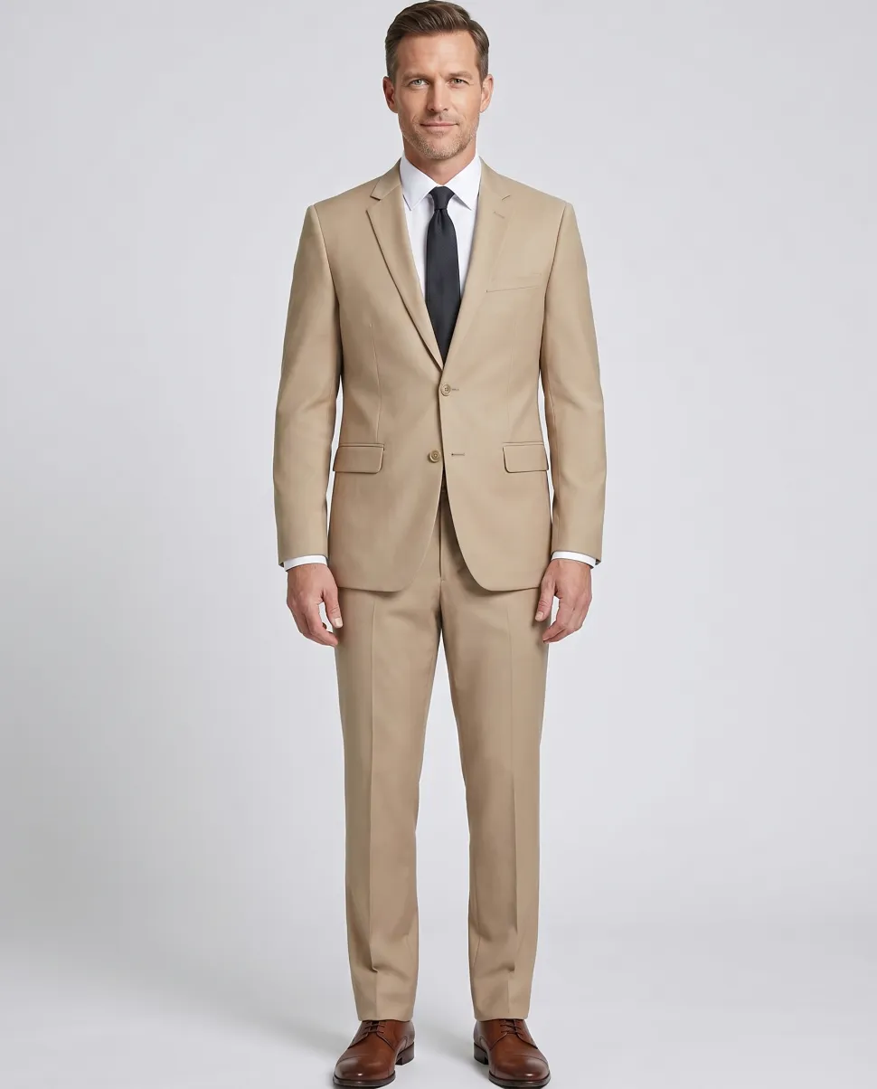 Raphael Solid Dark Tan Notch Lapel Slim Fit Two Button Suit