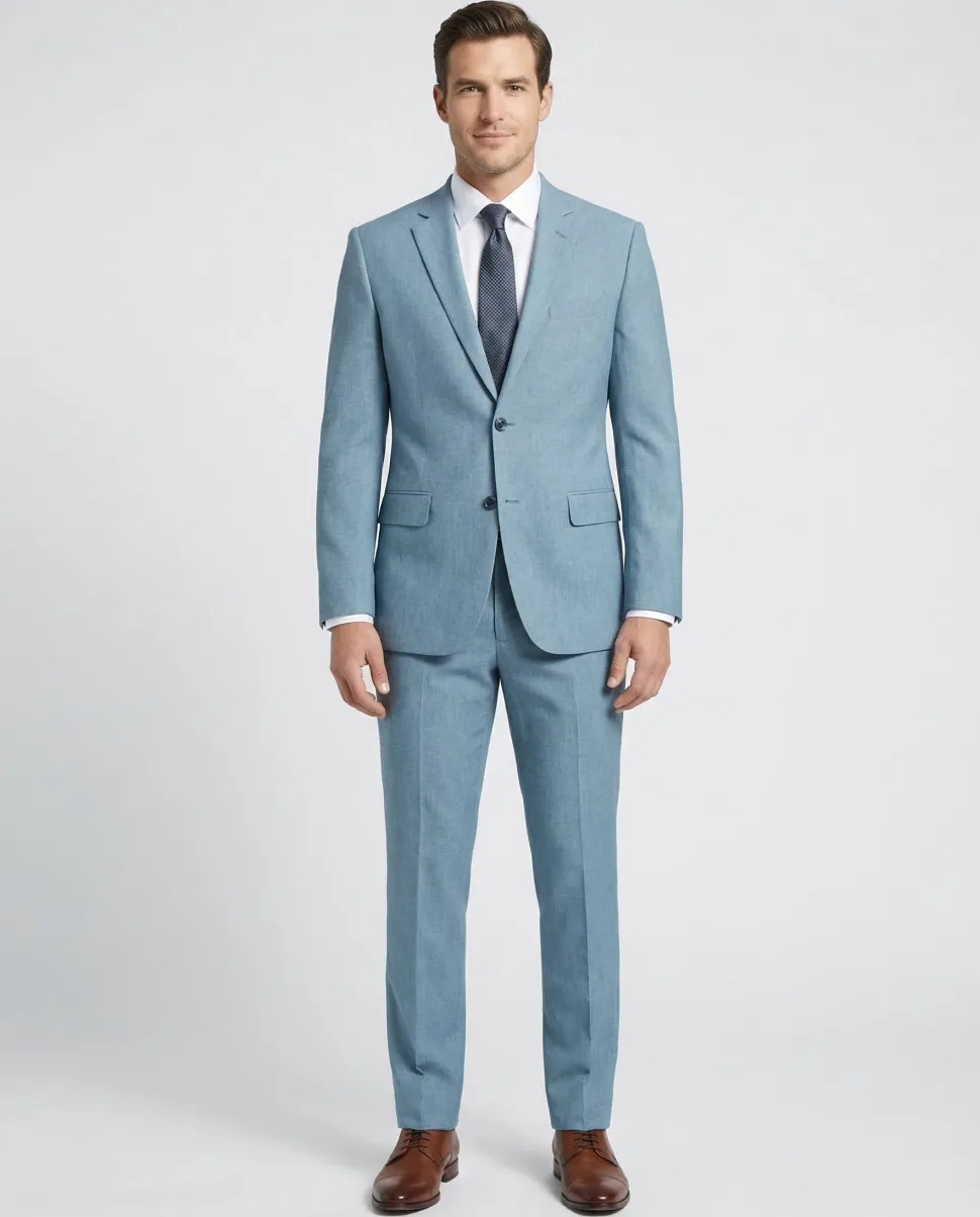 Raphael Solid Light Blue Slim Fit Notch Lapel Two Button Suit