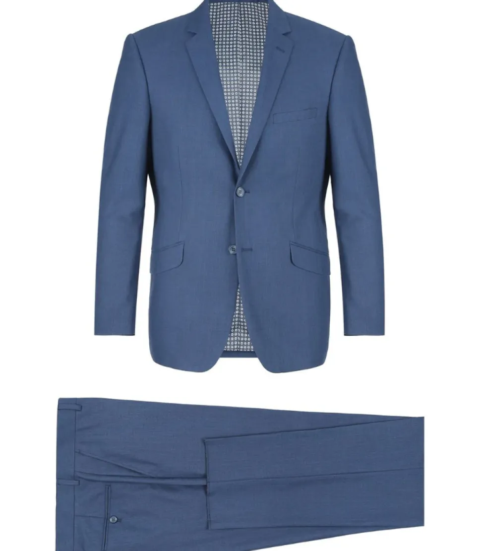 Raphael Solid Textured Blue Notch Lapel Classic Fit Two Button Suit