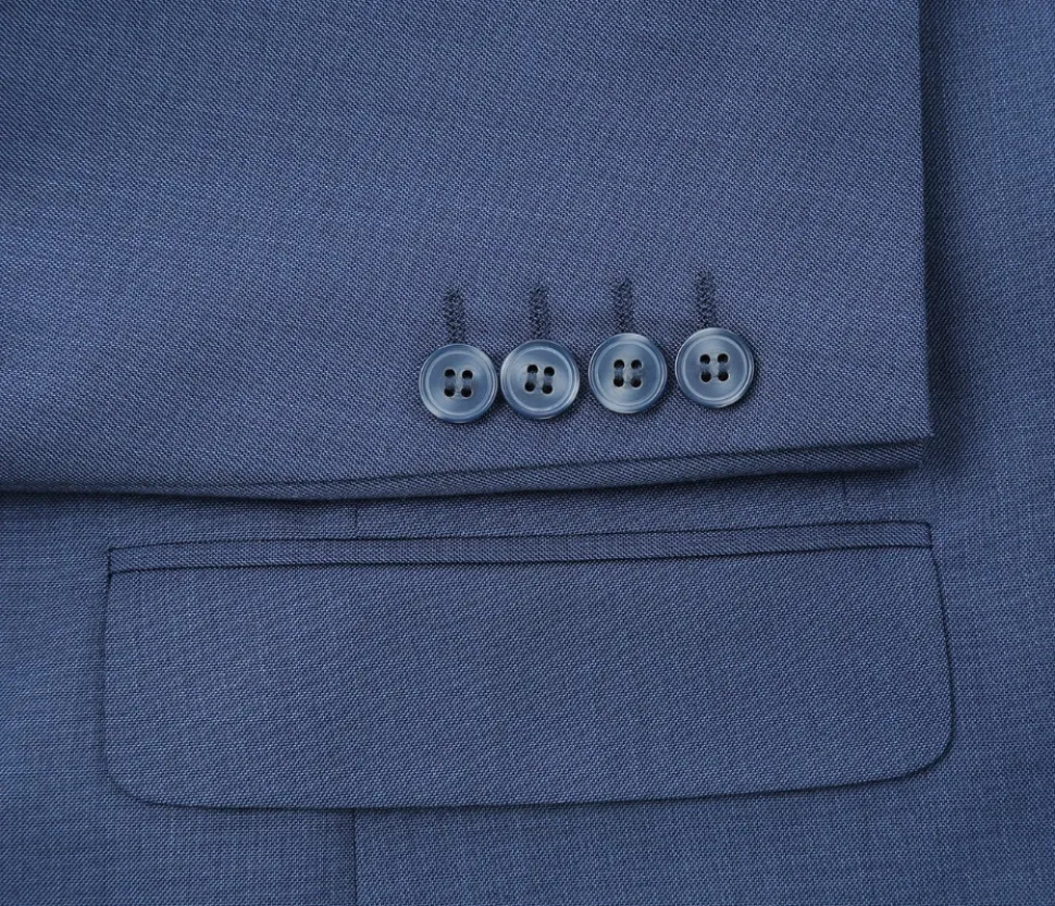 Raphael Solid Textured Blue Notch Lapel Classic Fit Two Button Suit