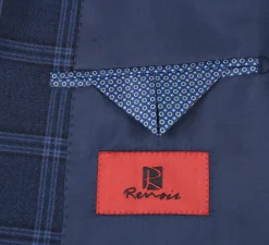 Raphael Windowpane Navy Blue Slim Fit Notch Lapels Two Button Stretch Suit