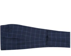 Raphael Windowpane Navy Blue Slim Fit Notch Lapels Two Button Stretch Suit