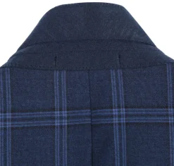 Raphael Windowpane Navy Blue Slim Fit Notch Lapels Two Button Stretch Suit
