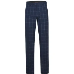 Raphael Windowpane Navy Blue Slim Fit Notch Lapels Two Button Stretch Suit