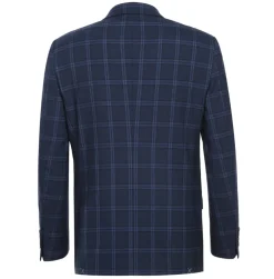 Raphael Windowpane Navy Blue Slim Fit Notch Lapels Two Button Stretch Suit
