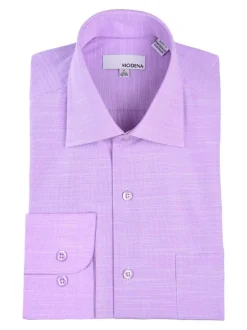 Regular Fit Lavander Textured Spread Collar Cotton Blend Dress Shirt