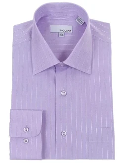 Regular Fit Lavender Purple Dotted Stripe Spread Collar Cotton Blend Dress Shirt