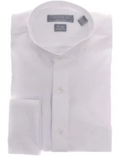 Regular Fit White Textured Wingtip Collar Wrinkle Free Cotton Tuxedo Dress Shirt