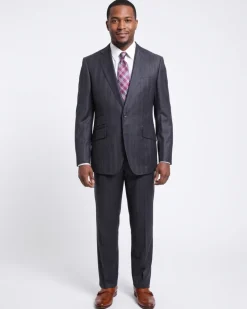 Robert Graham Mens Gray Striped Wool Cashmere Slim Fit 2 Button Suit