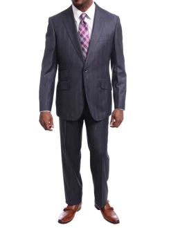 Robert Graham Mens Gray Striped Wool Cashmere Slim Fit 2 Button Suit