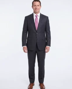 Robert Graham Modern Fit Navy Blue Windowpane Two Button Wool Silk Blend Suit
