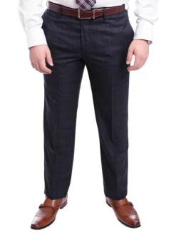 Robert Graham Slim Fit Navy Blue Windowpane Two Button Wool Silk Blend Suit
