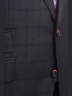 Robert Graham Slim Fit Navy Blue Windowpane Two Button Wool Silk Blend Suit