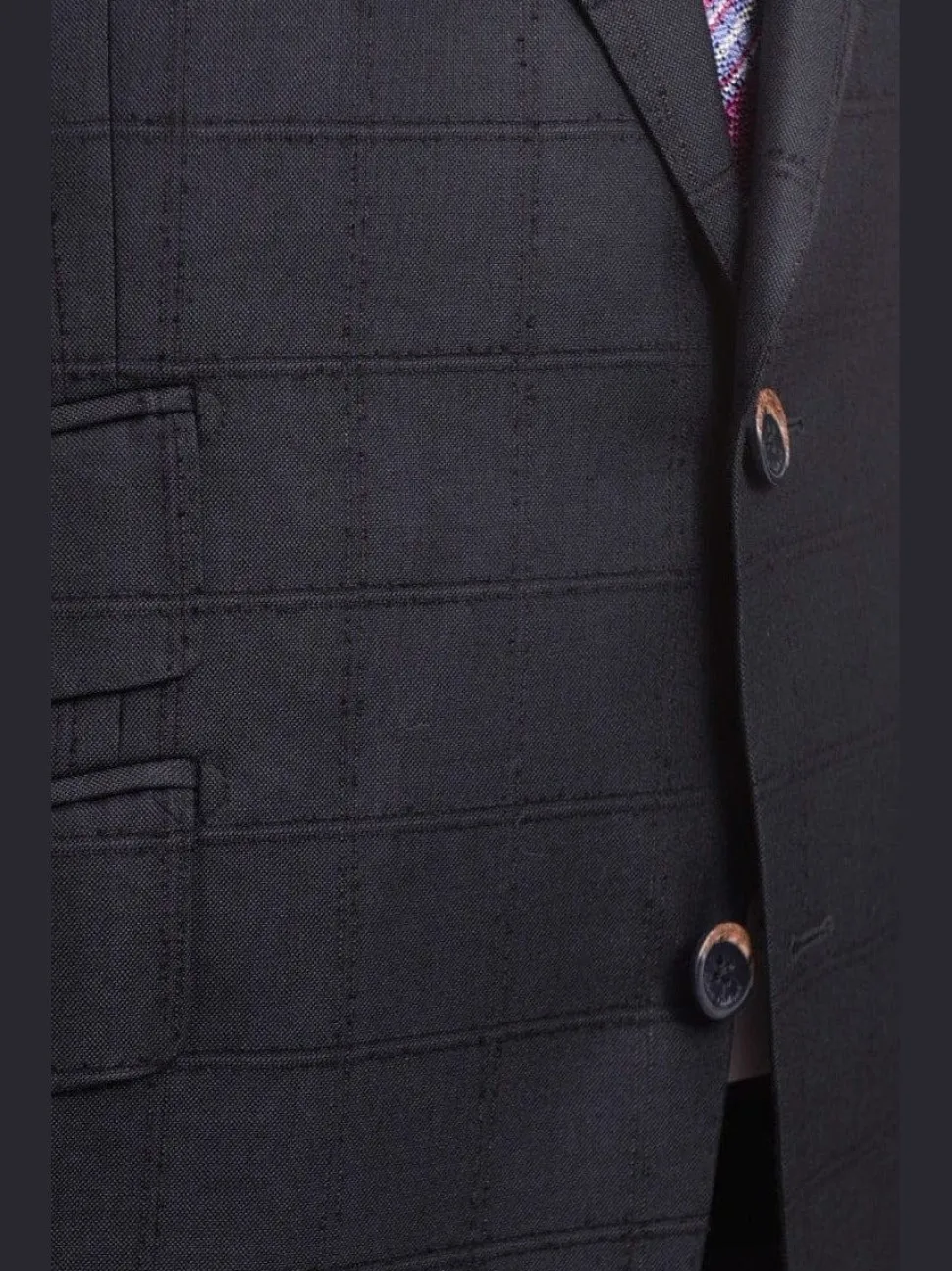 Robert Graham Slim Fit Navy Blue Windowpane Two Button Wool Silk Blend Suit