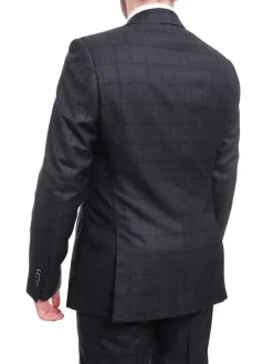 Robert Graham Slim Fit Navy Blue Windowpane Two Button Wool Silk Blend Suit