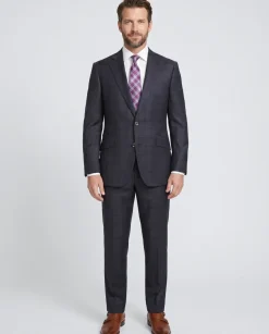 Robert Graham Slim Fit Navy Blue Windowpane Two Button Wool Silk Blend Suit