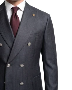 Romaster Charcoal Gray Wool Blend Slim Fit Double Breasted 2-Button Suit