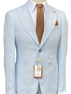 Romaster Light Blue Slim Fit Linen Blend Blazer Sportcoat With Patch Pockets