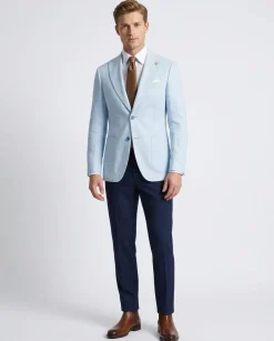 Romaster Light Blue Slim Fit Linen Blend Blazer Sportcoat With Patch Pockets