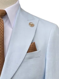 Romaster Light Blue Slim Fit Linen Blend Blazer Sportcoat With Patch Pockets