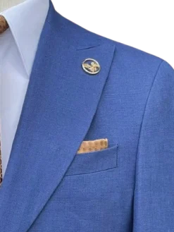 Romaster Mens Blue Slim Fit Linen Blend Blazer Sportcoat With Patch Pockets