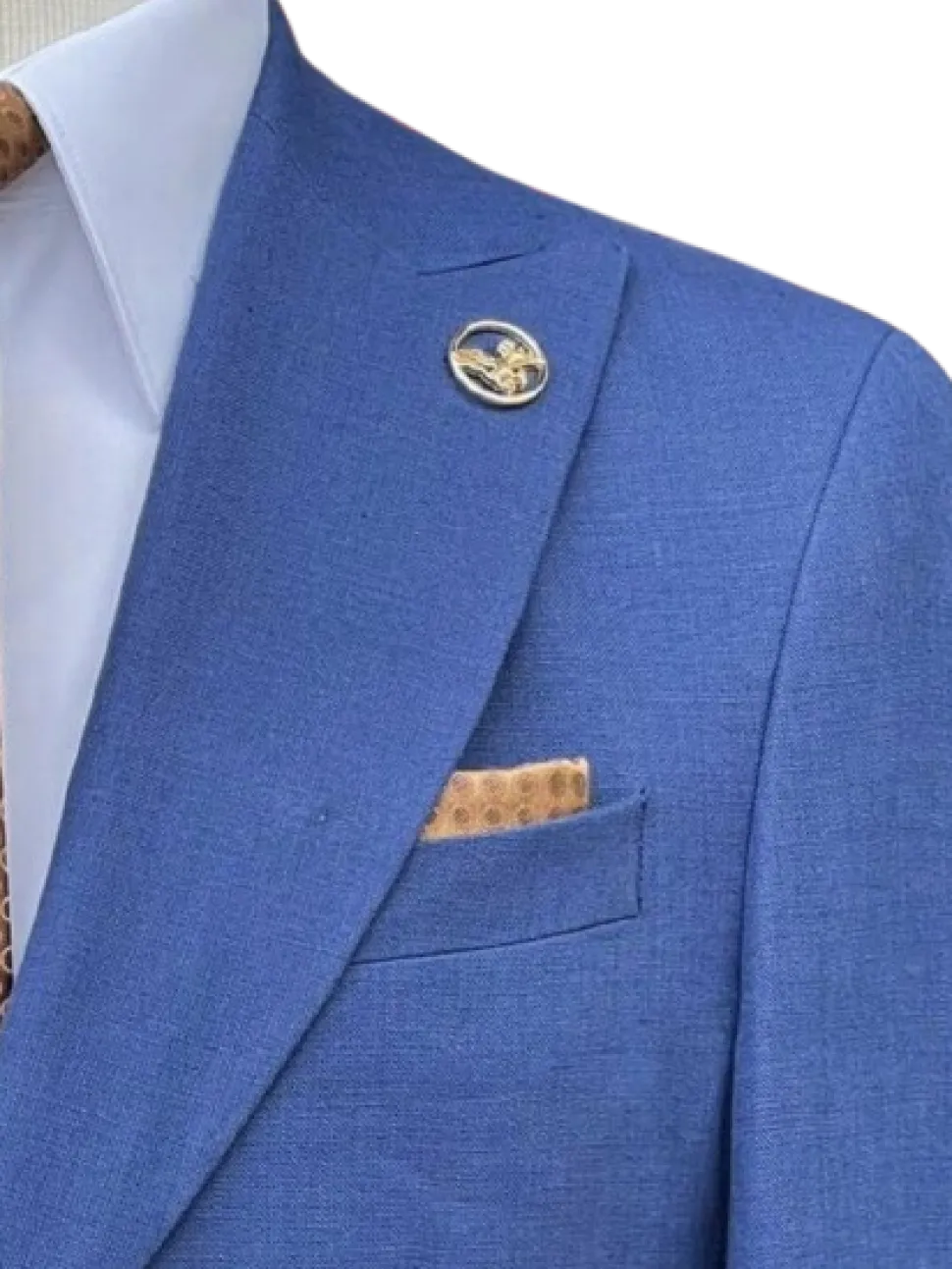 Romaster Mens Blue Slim Fit Linen Blend Blazer Sportcoat With Patch Pockets