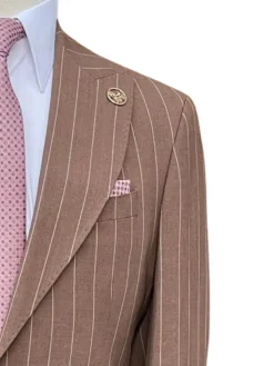 Romaster Men’s Brown Pinstripe Slim Fit Peak Lapels Stretch Wool Blend Suit