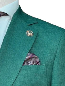 Romaster Mens Double Breasted Green Slim Fit Stretch Wool Blend Blazer Sportcoat
