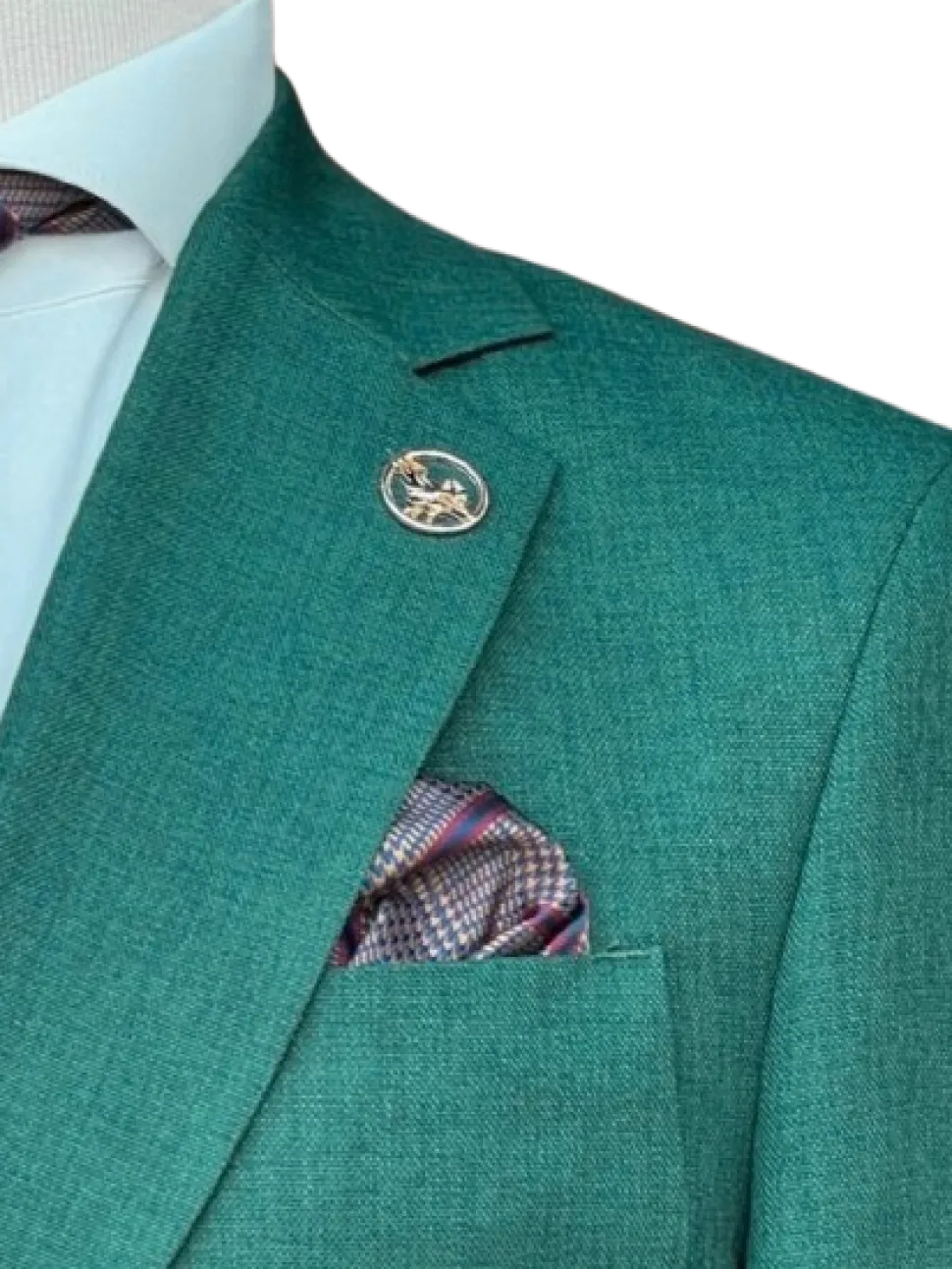 Romaster Mens Double Breasted Green Slim Fit Stretch Wool Blend Blazer Sportcoat