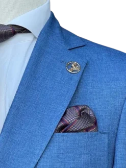 Romaster Mens Double Breasted Blue Slim Fit Stretch Wool Blend Blazer Sportcoat