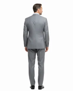 Romaster Mens Grey & Blue Pinstriped Double Breasted Stretch Wool Suit