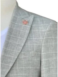 Romaster Mens Slim Fit Gray Plaid Linen Blend Blazer Sportcoat With Peak Lapels