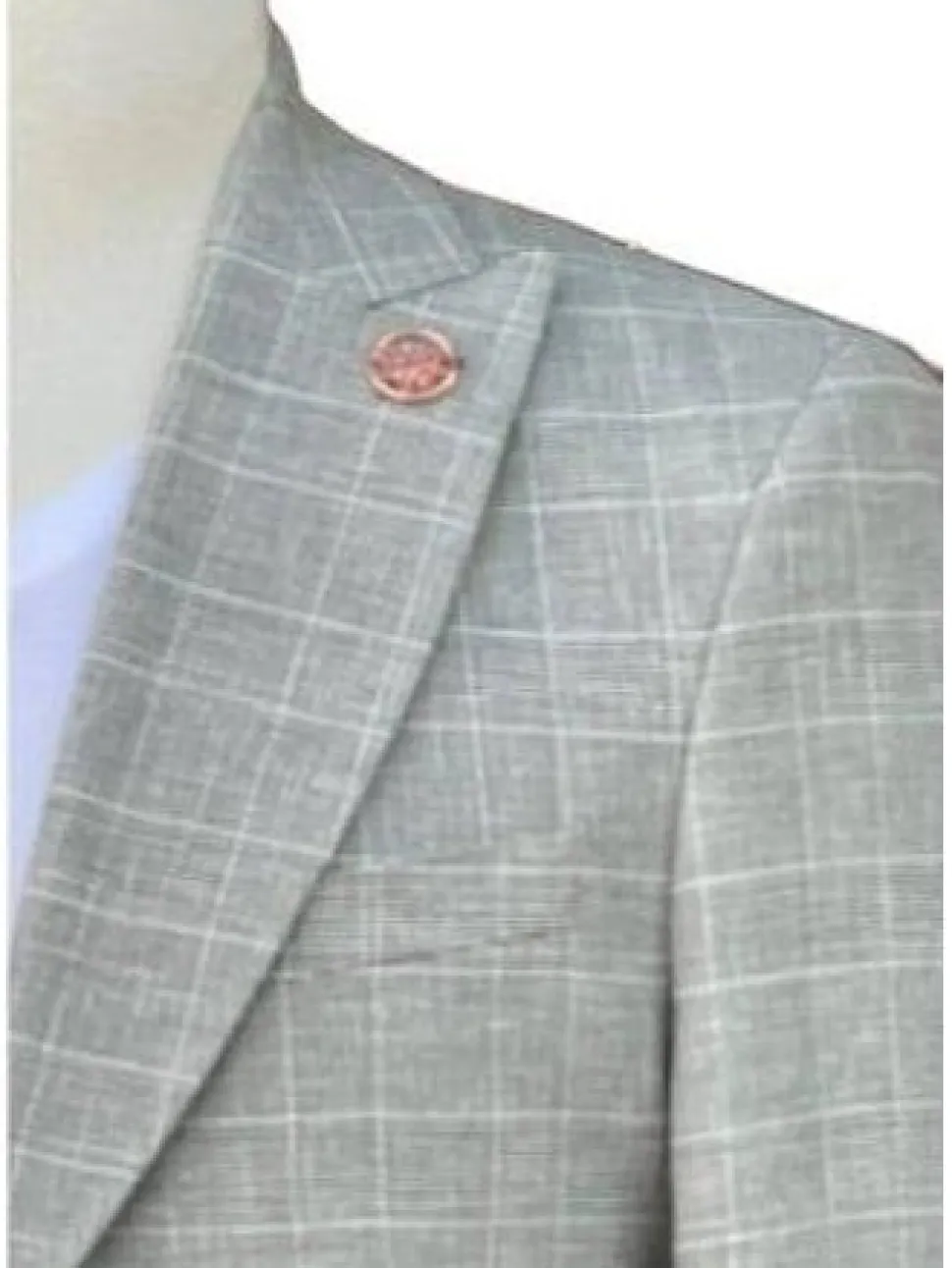Romaster Mens Slim Fit Gray Plaid Linen Blend Blazer Sportcoat With Peak Lapels