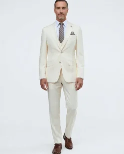 Romaster Mens Solid Cream Slim Fit Stretch Wool Blend 3 Piece Suit