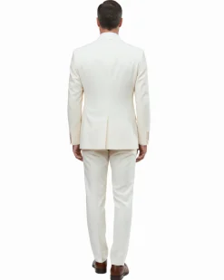 Romaster Mens Solid Cream Slim Fit Stretch Wool Blend 3 Piece Suit