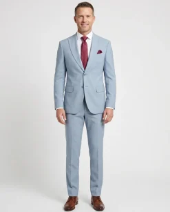 Romaster Mens Solid Light Blue Slim Fit Stretch Wool Blend Suit