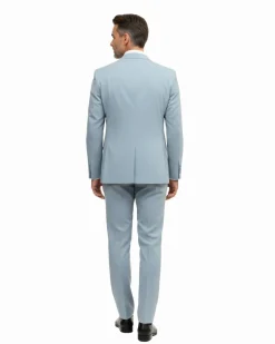 Romaster Mens Solid Light Blue Slim Fit Stretch Wool Blend Suit