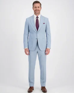 Romaster Men’s Solid Light Blue Slim Fit Peak Lapels Stretch Wool Suit