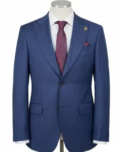 Romaster Mens Tonal Check Blue Slim Fit Peak Lapels Stretch Wool Suit