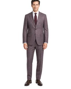 Romaster Purple Check Wool Blend Slim Fit Peak Lapels 2 Button Suit