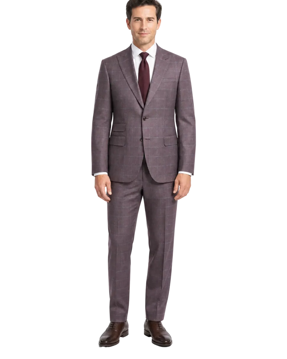 Romaster Purple Check Wool Blend Slim Fit Peak Lapels 2 Button Suit