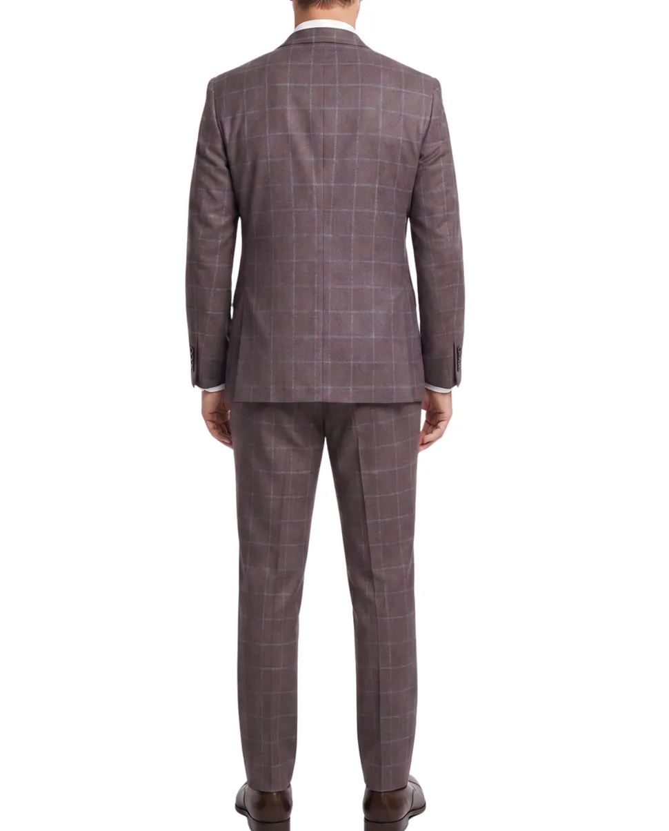 Romaster Purple Check Wool Blend Slim Fit Peak Lapels 2 Button Suit