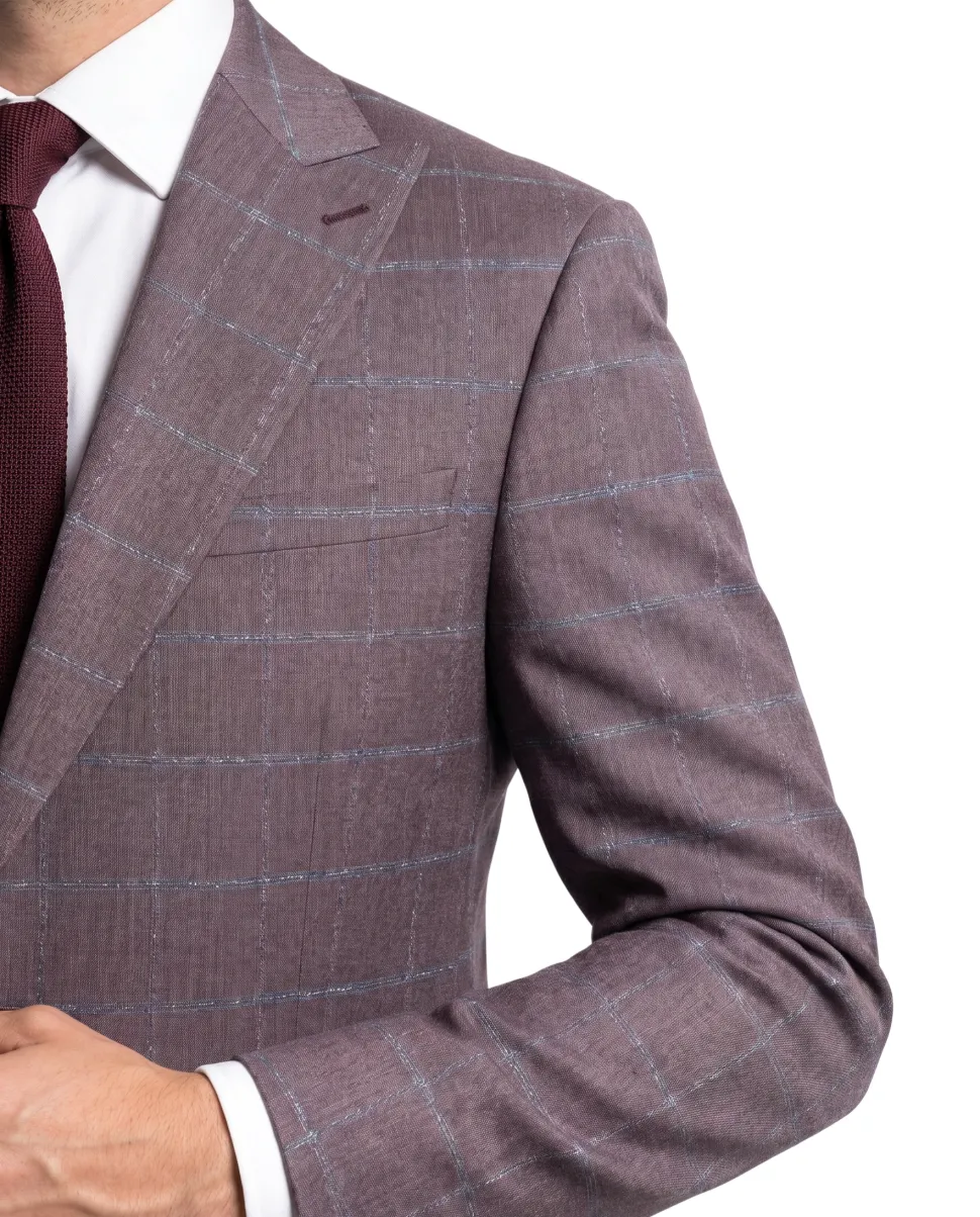 Romaster Purple Check Wool Blend Slim Fit Peak Lapels 2 Button Suit