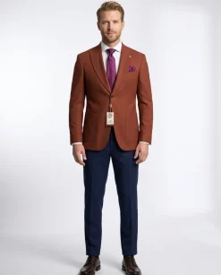 Romaster Rust Slim Fit Stretch Wool Blend Blazer Sportcoat With Patch Pockets