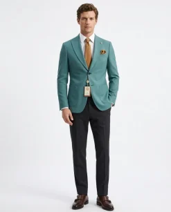Romaster Teal Slim Fit Stretch Wool Blend Blazer Sportcoat With Patch Pockets