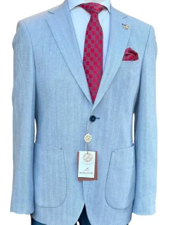Romaster Tonal Striped Light Blue Slim Fit Stretch Wool Blend Blazer Sportcoat
