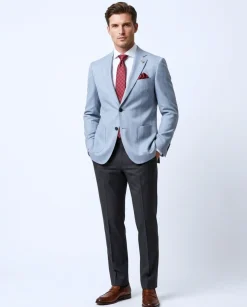 Romaster Tonal Striped Light Blue Slim Fit Stretch Wool Blend Blazer Sportcoat