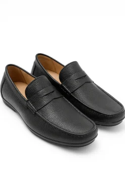 Salo NY Tolentino Men's Black Pebbled Leather Slip-On Penny Loafers Dress Shoes