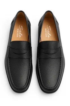 Salo NY Tolentino Men's Black Pebbled Leather Slip-On Penny Loafers Dress Shoes