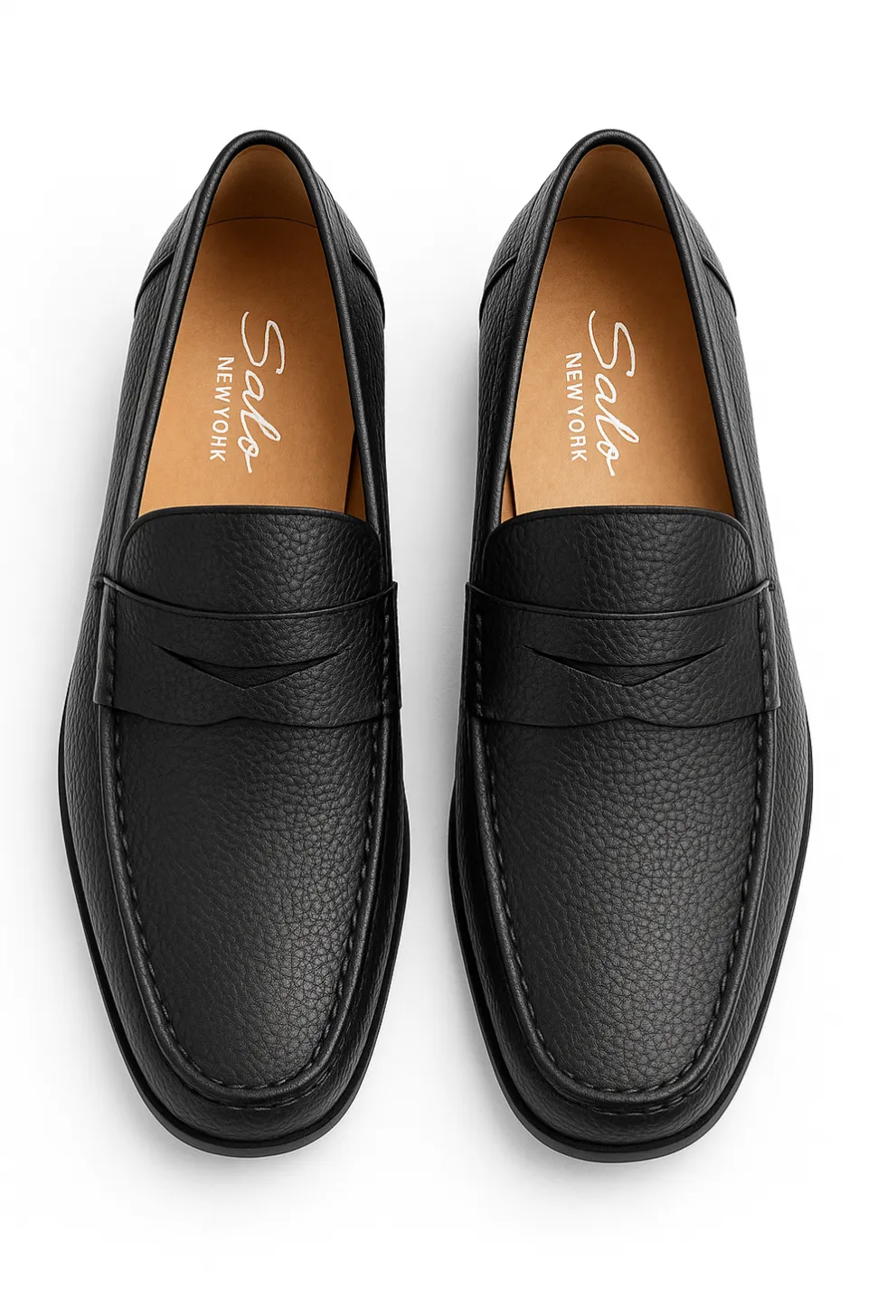 Salo NY Tolentino Men's Black Pebbled Leather Slip-On Penny Loafers Dress Shoes